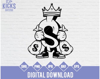 Money King SVG: Dollar Sign Clipart, Hipster Stencil (Digital Download)