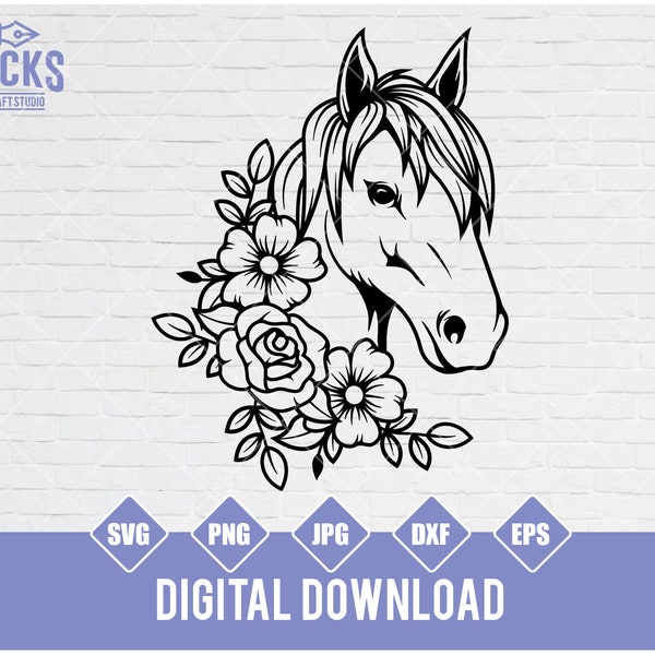 Horse Svg File, Horse with Flowers SVG, Horse cut File, Floral Horse svg file, Animal Face, Cute Horse Face Svg, Horse Lover svg cut file