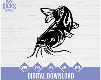 Catfish SVG: Fishing Clipart, Stencil Cut Files (Digital Download)