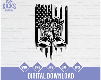 US Flag Combat Boots SVG: Veteran Clipart (Digital Download)