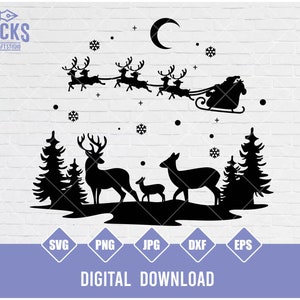 Winter scène Svg-bestand, kerst scène Svg, Santa Claus Svg, rendieren Svg, Christmas Santa Svg, kerst Svg gesneden bestanden voor Cricut