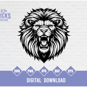 Lion Svg, Lion Face Svg, Angry Lion, Silhouette Cameo, Lion Head Svg, Clipart Files,Lion Bundle, Digital Download, Png Jpg Dxf Eps
