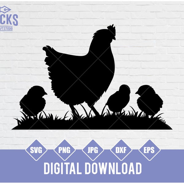 Mama Hen and Baby Chicks Svg, Chicken Farm Svg, Chicken Svg, Farm Svg, Family Farm Svg, Mama Hen and Baby Chicks Dxf, Chicken Farm Dxf