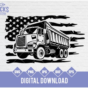 Dump Truck with US Flag (svg, png, dxf) Construction Truck