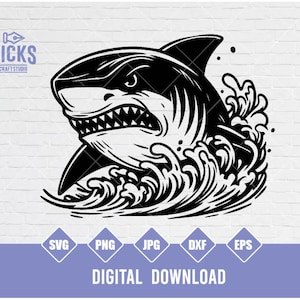 Great White Shark, Svg With Water Splash PNG Files, Ocean Shark Face Clipart, Big Fish Vector Silhouette Images for SVG T shirt Design