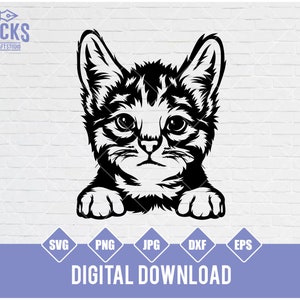 Cute Cat SVG, Curious Kitten Clipart, Cat Svg, Peeking face Svg, Cute Cat Svg Cut Files for Cricut, Png Dxf
