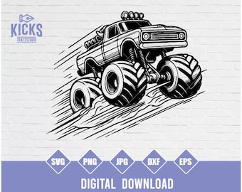 Monster Truck SVG: file di taglio per auto fuoristrada (download digitale)