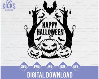 Happy Halloween SVG: Pumpkin & Bat Cut Files (Digital Download)
