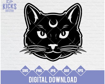 Magic Cat & Moon Phases SVG: Witchcraft Boho Illustration (Digital Download)
