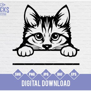 Cute Cat SVG, Curious Kitten Clipart, Cat Svg, Cat with Butterfly Svg, Peeking face Svg, Cute Cat Svg Cut Files for Cricut, Png Dxf