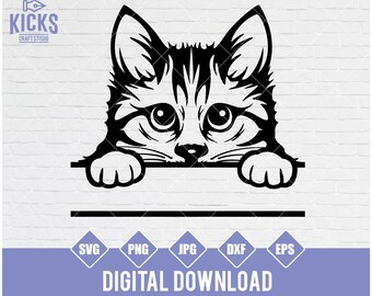 SVG de rosto de gato espiando, clipart de gatinho (download digital)