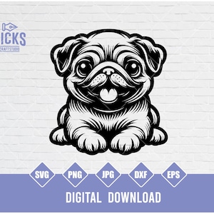 Pug Dog SVG,Pug Designs, Cute Pug Clipart, Pug PNG Files, Pug Face Vector, Digital Pug Art, Instant Download for Cricut Projects, Cricut