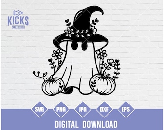 SVG de fantasma de flor espeluznante, diseño de calabaza de Halloween (descarga digital)