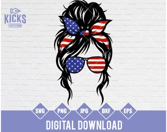 4th of July Messy Bun SVG: Patriotic Mom Life Design (Digital Download)