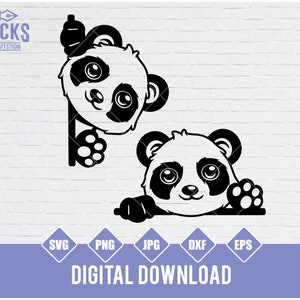 Cute Panda Peeking Svg, Panda Svg, Panda Cut File, Panda head Svg, Panda monogram Svg, Panda Silhouette para Cricut, Panda, Png, Descarga instantánea