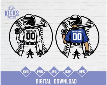 Baseball Player SVG, Customizable Name, Team Stencil (Digital Download)