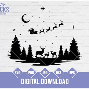 Winter scène Svg-bestand, kerst scène Svg, Santa Claus Svg, rendieren Svg, Christmas Santa Svg, kerst Svg gesneden bestanden voor Cricut