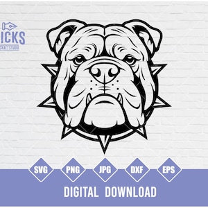 Mascota Bulldog SVG: Clip Art, Cabeza, Diseño de Mamá (Descarga Digital)