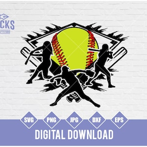 Cena de jogador de softball svg, Arquivo de corte da vida de mãe esportiva, Clipart da vida na bola, Design de camiseta de irmã de jogadora png, Estêncil de time de clube de softball JPEG