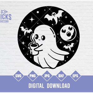 Cute Ghost Svg | Ghost with Coffee Svg | Pumpkin Svg | Halloween Svg | Ghost Clipart | Spooky Svg | Coffee Svg | Halloween Shirt | Png Dxf