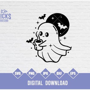Cute Ghost Svg | Ghost with Coffee Svg | Pumpkin Svg | Halloween Svg | Ghost Clipart | Spooky Svg | Coffee Svg | Halloween Shirt | Png Dxf