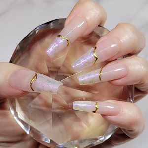 Opal Nails, Pink Opal Nails, Unicorn nails, Presson Nails