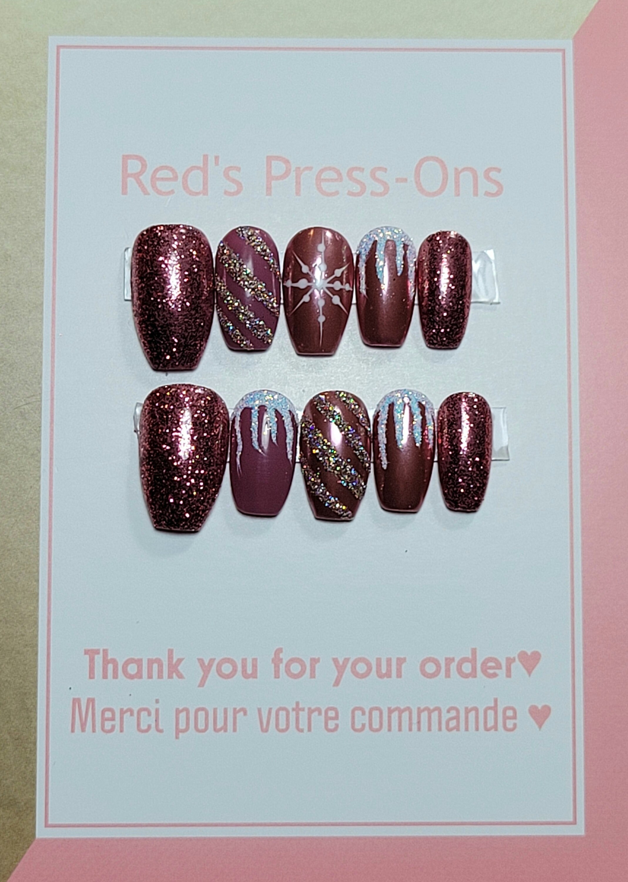 Uñas de Navidad, Uñas de Navidad, Glitter Press Ons, Uñas de Oro Rosa -   México