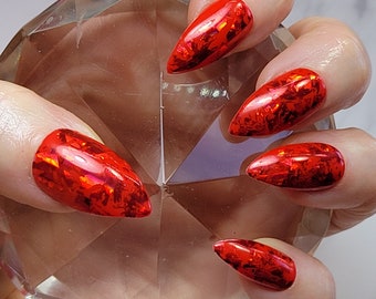 Red Christmas Nails, Red holiday Nails, Red Nails, Pressons