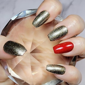 Champagne Glitter Nails, Christmas Nails, Holiday Nails, Presson Nails