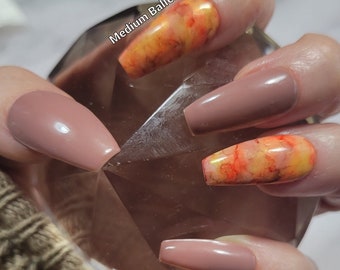 Brown Marble Nails, Presson nails, Fall nails