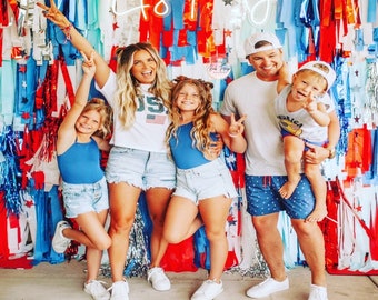 Fourth of July, Memorial Day, Photo Backdrop, Patriotic, Streamers, Plastic Tablecloth, Wall Fringe