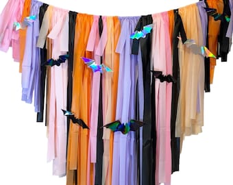 Halloween Backdrop, Skeletons, Bats, Plastic Tablecloth, Fringe Backdrops, Streamer Backdrop