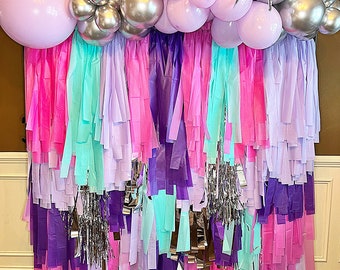 READY TO SHIP, Purple Backdrop, Streamer Backdrop, Streamer Wall, Streamers, Fringe Backdrop, Birthday, Photo Backdrop, Flagtape, Princess