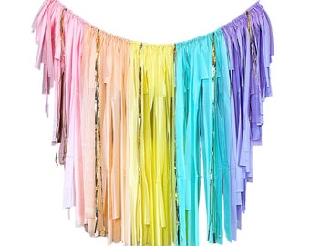 Pastel Rainbow Backdrop, Plastic Tablecloth Fringe Backdrop, Unicorn Party Backdrop, Baby Shower, Streamer Backdrop