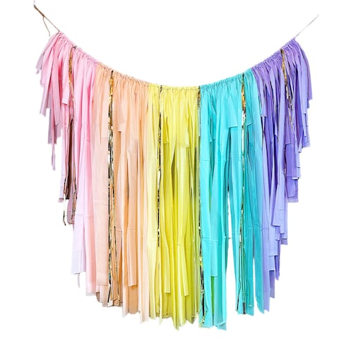 Pastel Rainbow Fringe Streamer Backdrop Plastic Tablecloth - Etsy