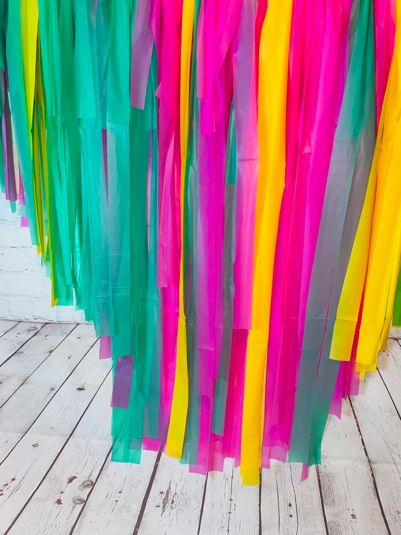 Hello Summer Backdrop, Summer, Pineapple, Flamingo, Fringe Backdrop, Plastic Tablecloth Backdrop, Streamers image 4