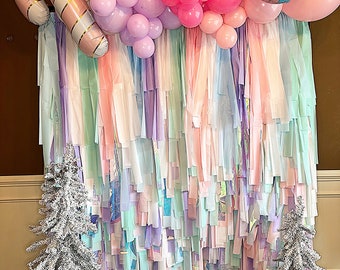 Christmas Backdrop, Photo Backdrop, Streamers, Wall Backdrop, Plastic Fencing Backdrop, Pastel, Streamer Wall, Candy Cane, Birthday