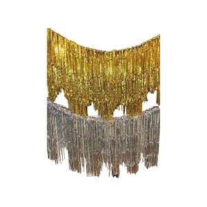CUSTOM Tinsel Ceiling Aerials, Ceiling Installations, Ceiling Fringes, Overhead Fringes, Weddings, Overhangs, Swags