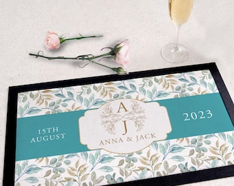 Personalisierter Hochzeits-Barläufer - Blumenmonogramm Barmatte Hochzeit Tischdekoration