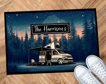 Personalised Pop-top Campervan door mat - Night scene Camping - label mat 60 x 40 cm PTC03, motorhome accessories