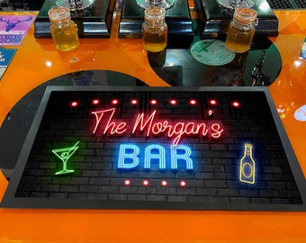 Personalised Bar Runner - Any name - Neon effect cocktail Home Bar runner Mat