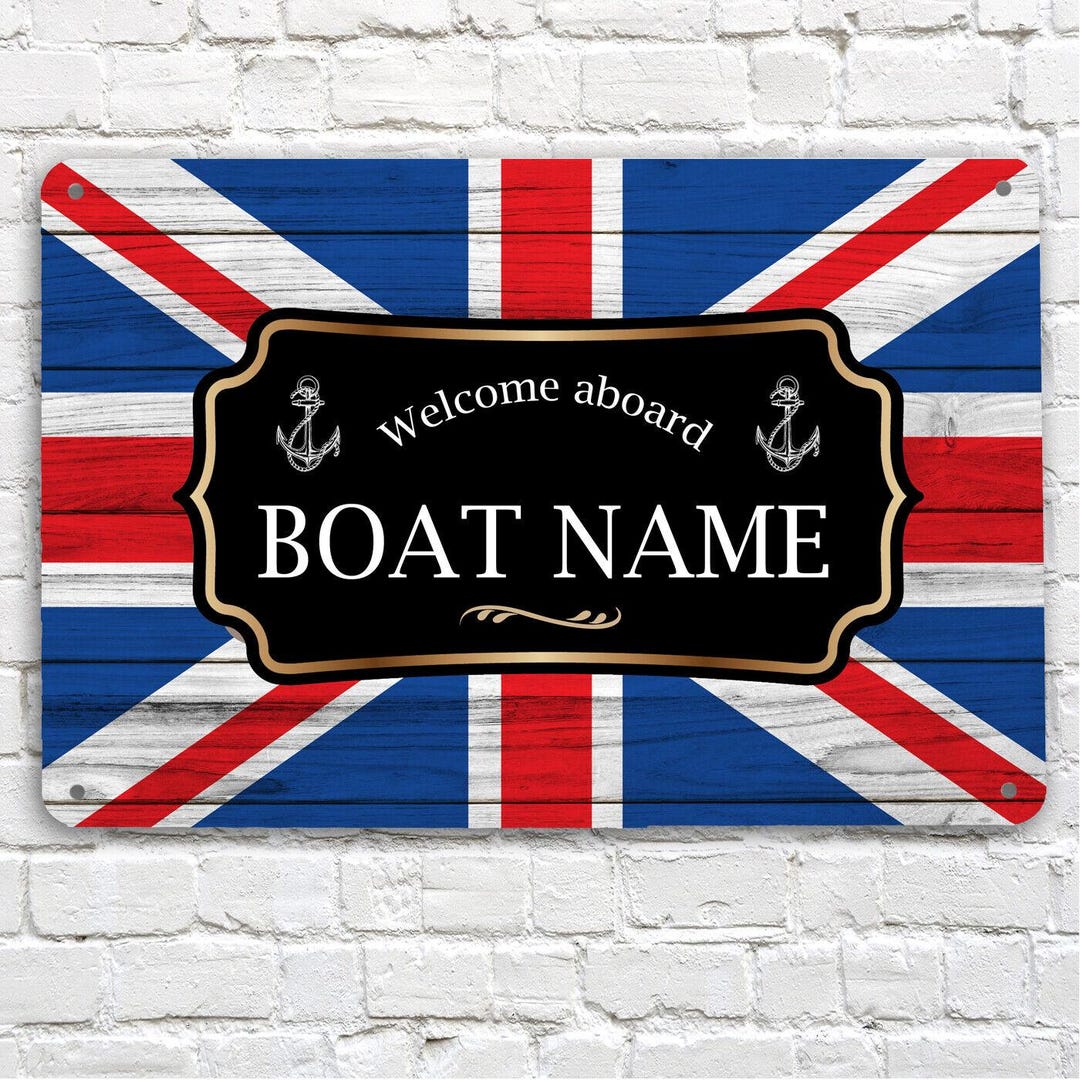 Personalised Boat Sign - Welcome Aboard Canal Boat, Yacht Union Jack ...