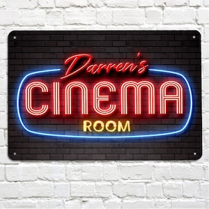 Personalised Home Cinema sign - Movie room - metal A4 sign plaque wall decor