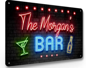 Personalised Bar Sign -  effect Printed Metal Sign A4 Home bar Gin Cocktail Bar Sign