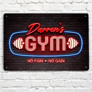 Personalised Gym Sign - Neon effect Home Gym A4 Metal Sign