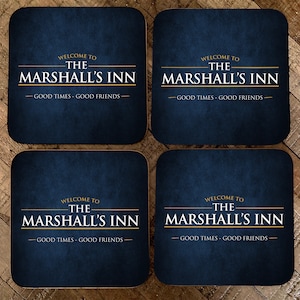 Personalised grunge Bar Coaster Set of 4 - Home Bar Wood Pub Coaster mats