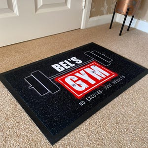 Personalised Gym Door mat | 2 sizes | non slip base mat, Home Gym dumbells floor mat | gym accessories | Gym Sign