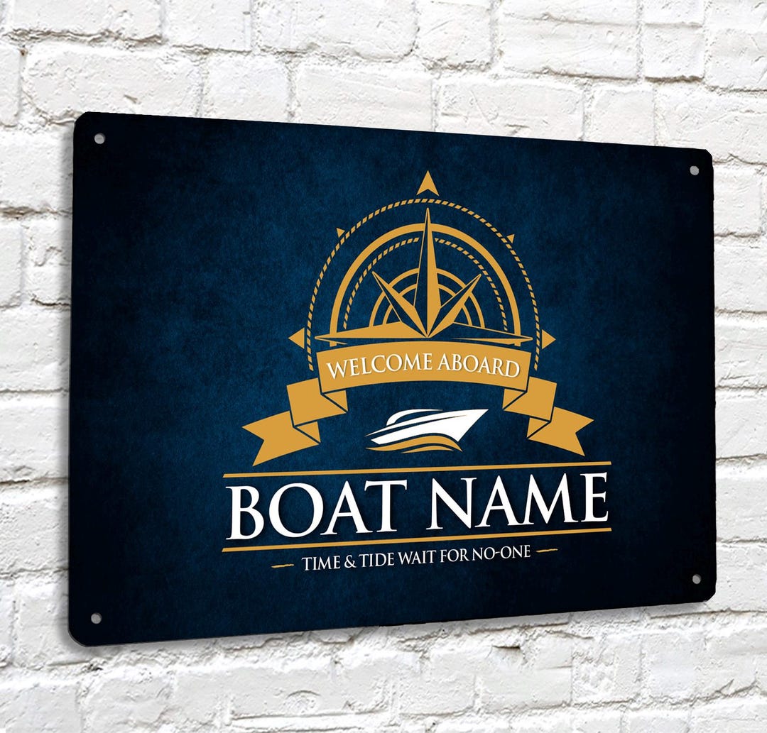 Personalised Boat Sign - Welcome Aboard Canal Boat, Yacht Blue Grunge ...