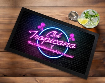 PixPrint Club Tropicana Neon Cocktail Coaster Set (4 Pack) - 80s Style Bar & Home Pub Beer Mat - Wood, Stain/Water Resistant