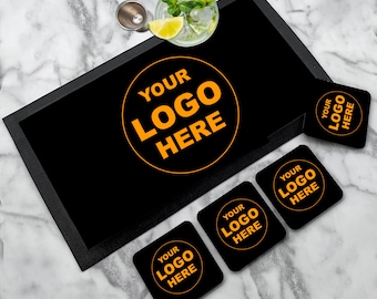 Personalised Logo Bar Mat | Coaster set - Business logo brand or image | Custom printed home bar runner set